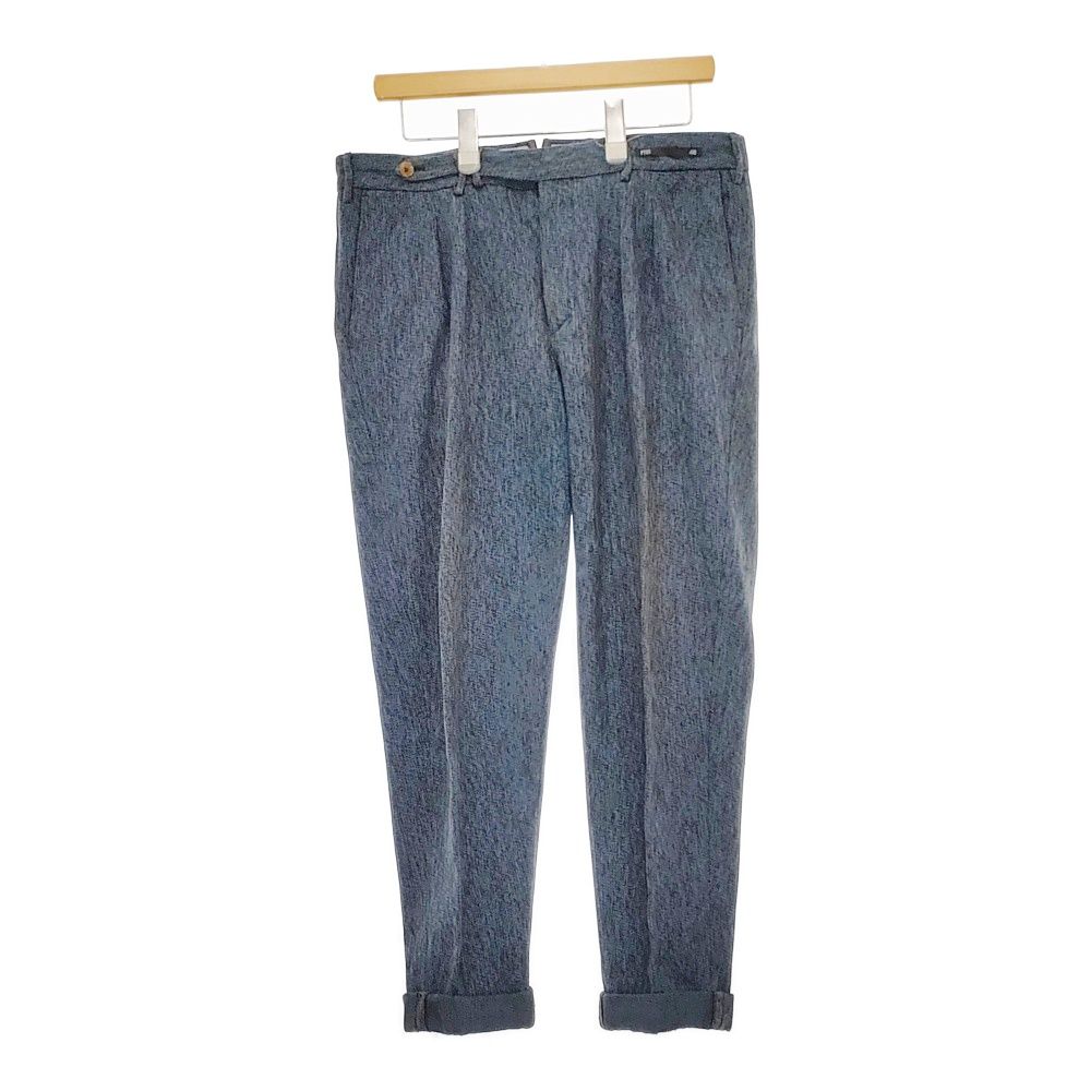 PT01 CPZSCLZ00B0C CARROTFIT ウール コットン スラックス サイズ48 パンツ ブルー ブラウン メンズ ピーティーゼロウーノ【中古】4-1214T