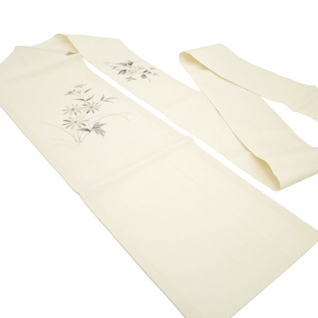 美品！紗紬＊手描き＊墨絵風＊ベージュ＊長尺＊夏物＊なごや仕立帯＊３６８ｃｍ 美品！紗紬＊手描き＊墨絵風＊ベージュ＊長尺＊夏物＊なごや仕立