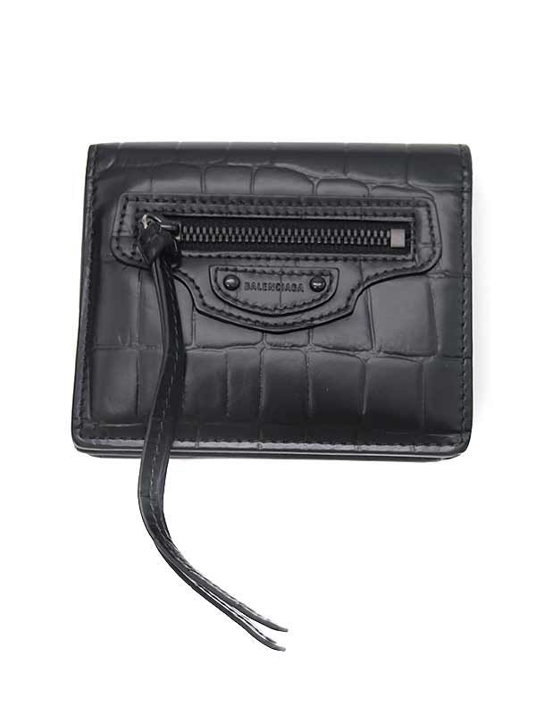 美品　バレンシアガ　ミニウォレット　二つ折り財布　ネオクラシック　クロコ型押し BALENCIAGA バレンシアガ ネオクラシック 二つ折り財布 ミニ