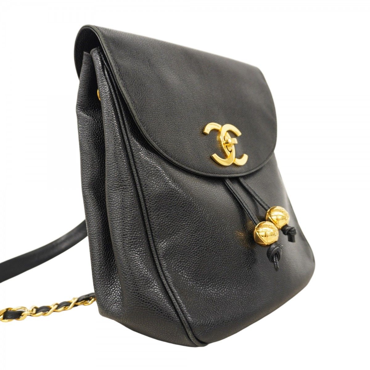 5ic4011-h シャネル リュック デイパック キャビアスキン ブラック ゴールド金具 レディース