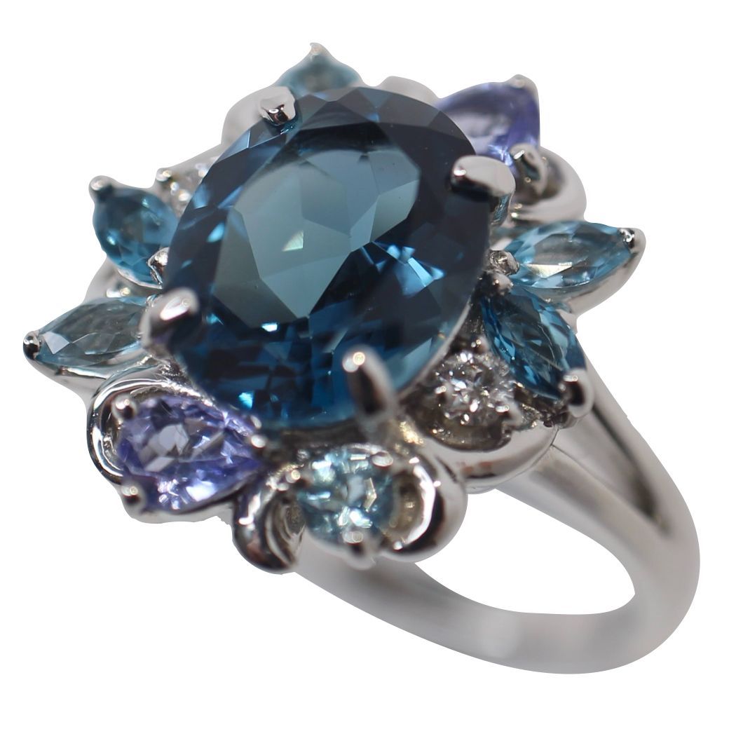 ブルートパーズ付き リング JEWELRY VALLEY 指輪 D 0.06ct ブルートパーズ 3.04ct Pt900 刻印あり 13.5号 プラチナ レディース