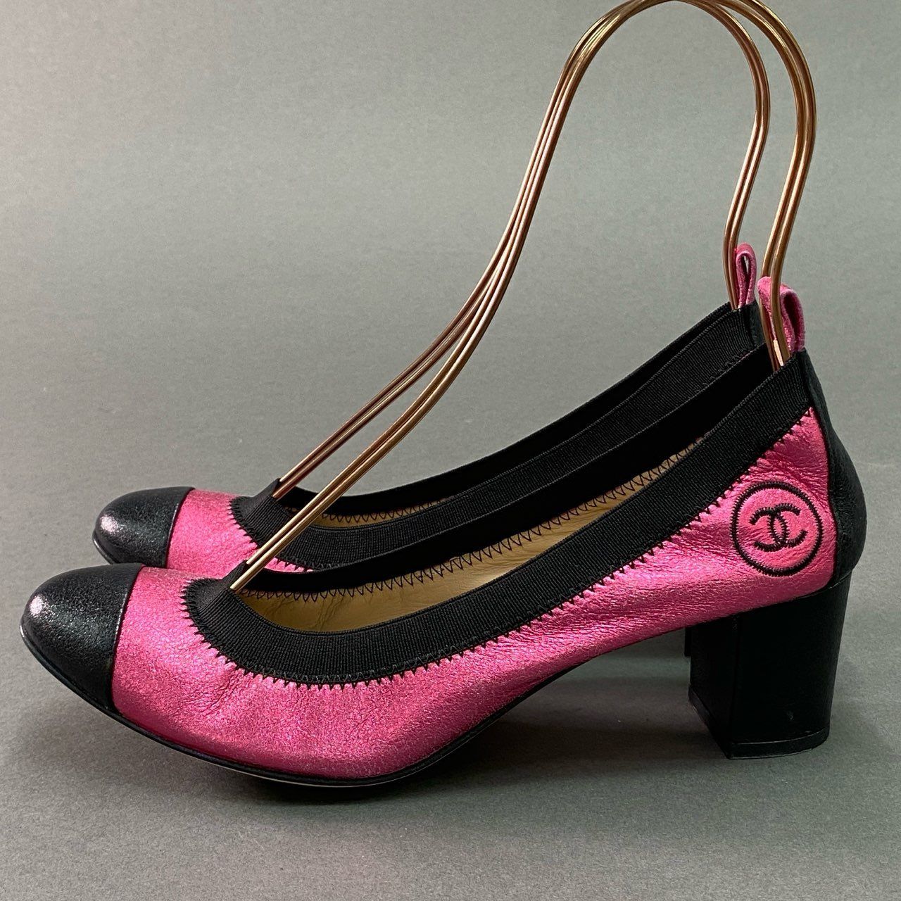 8g8 《美品》 CHANEL シャネル CC ココマーク ヒールバレエ