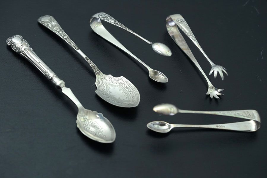 イギリス　アンティーク　シュガートング　純銀製 英国アンティーク銀器【純銀】1900年 ゴールド シュガートング（小