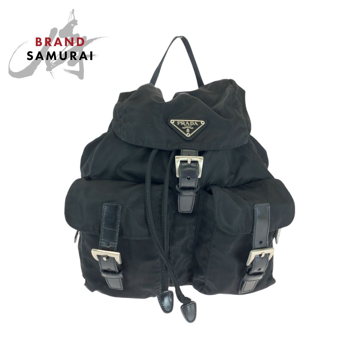 プラダ　リュック　三角ロゴ　ベルト　ナイロン　ブラック　テスート　ギャランティ無 美品 PRADA プラダ テスート 三角ロゴプレート ブラック 黒 シルバー