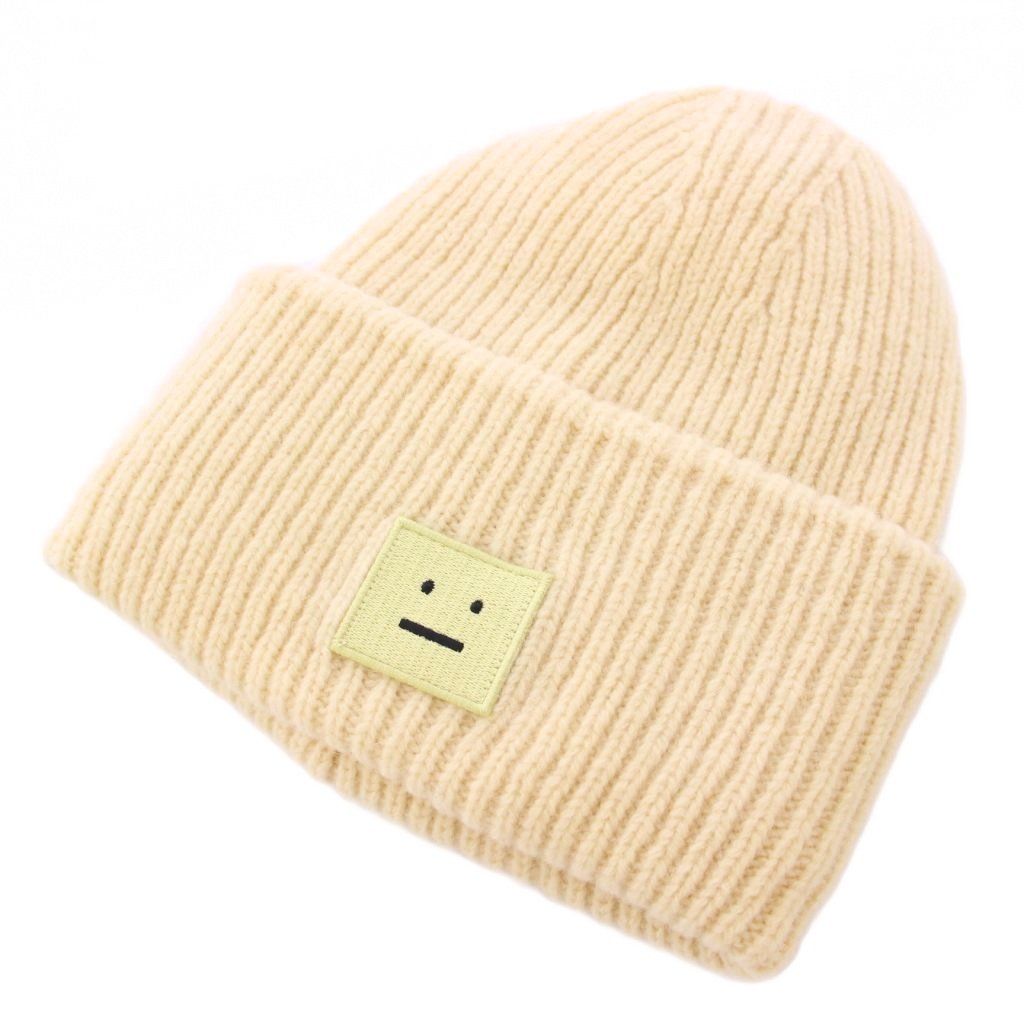 アクネ ストゥディオズ Acne Studios PANSY SHED HAT PAW15 ニット帽 帽子 リブ 刺繍 ワンポイント ウール F ライトベージュ BB