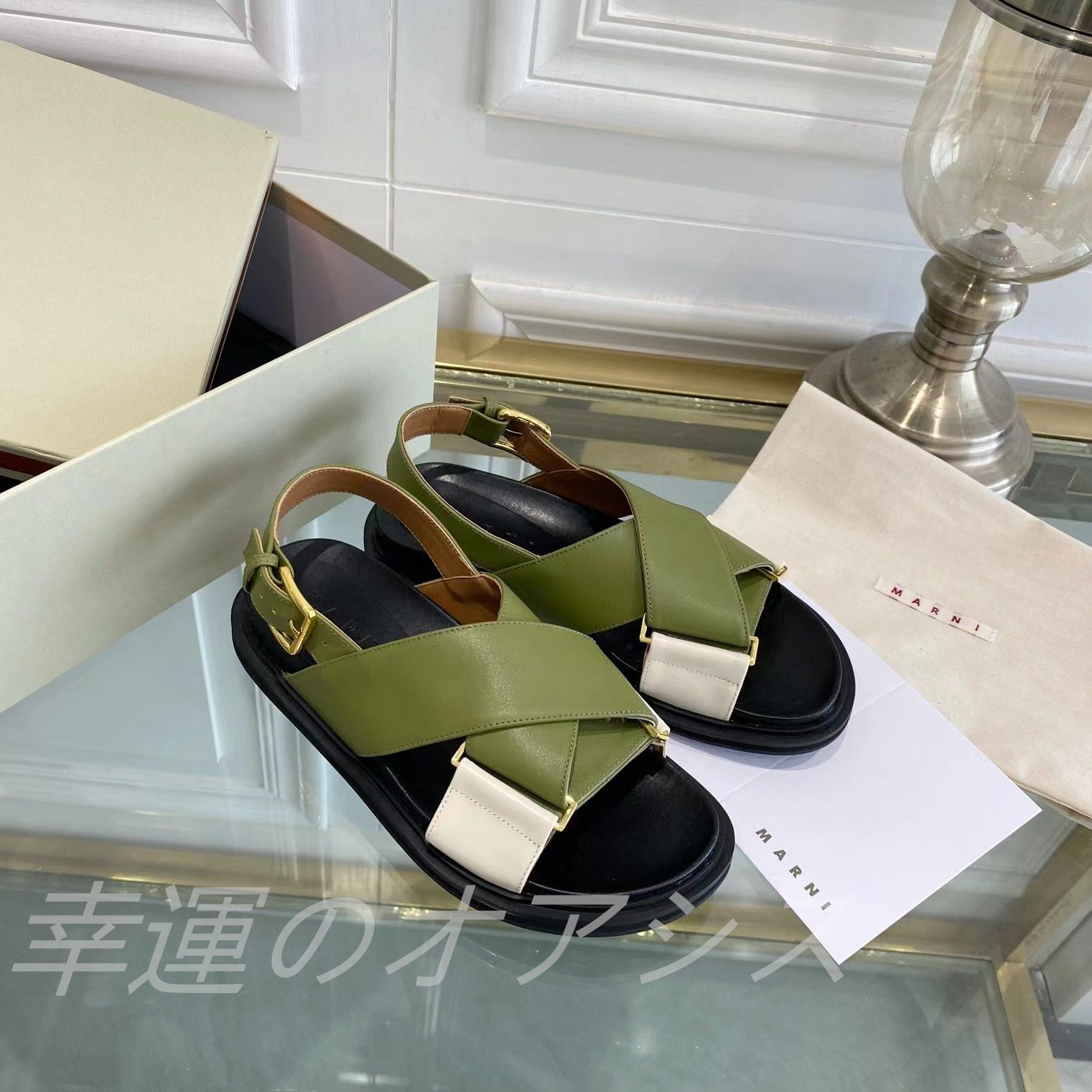 新品未使用【MARNI/マルニ】フスベットクリスクロスサンダルカーキ37