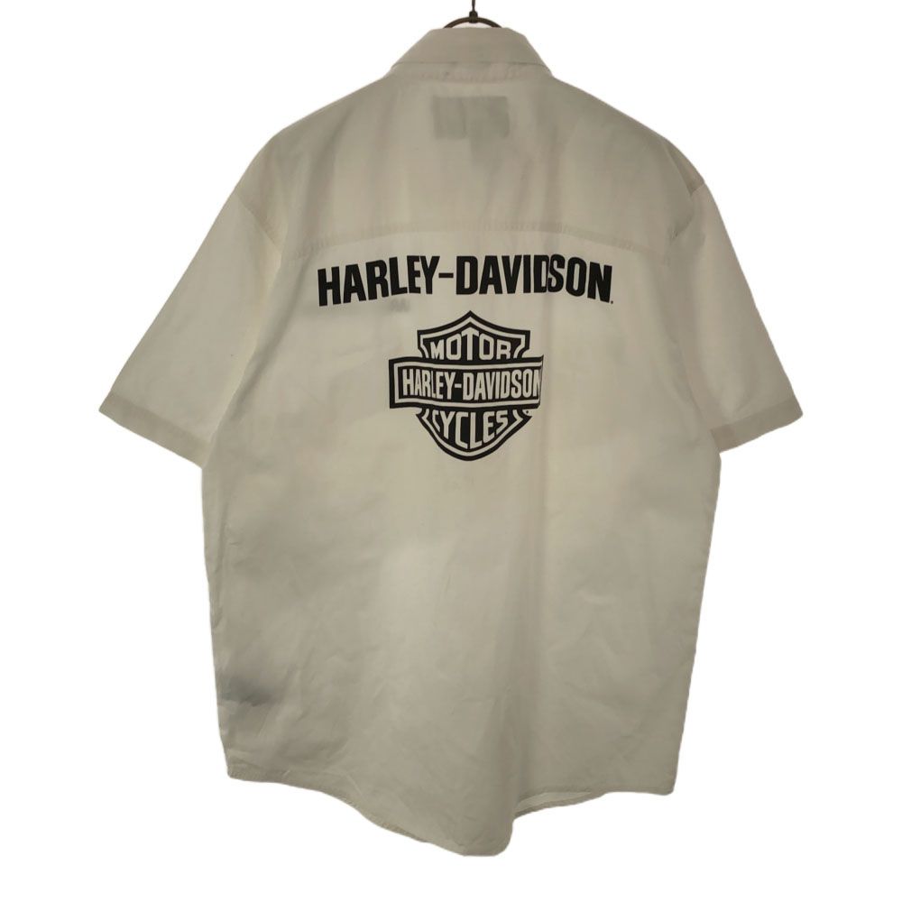 Harley Davidson ホワイト 半袖ボタンダウンシャツ　L ハーレーダビッドソン バックプリント 半袖 ボタンダウンシャツ
