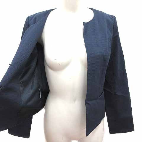 ローラアシュレイ LAURA ASHLEY ノーカラージャケット 7 S 紺