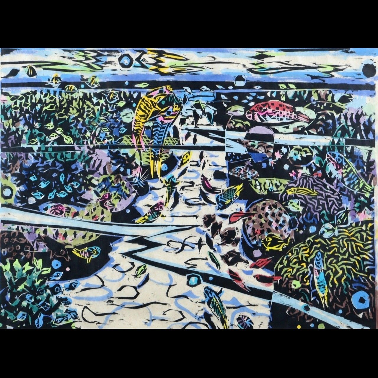 名嘉睦稔 珊瑚の道 手彩色木版画 23|30 直筆サイン 2000年3月9日 楾 R159-OOX
