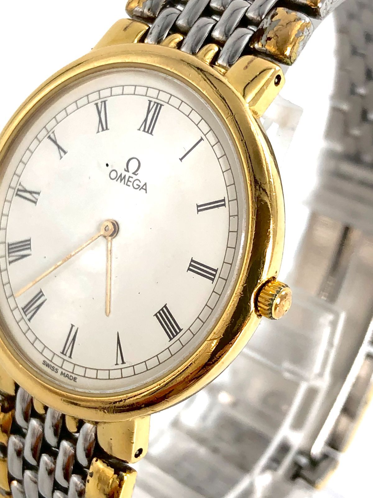 稼働品 OMEGA オメガ DeVille デビル クォーツ 腕時計 ゴールド文字盤