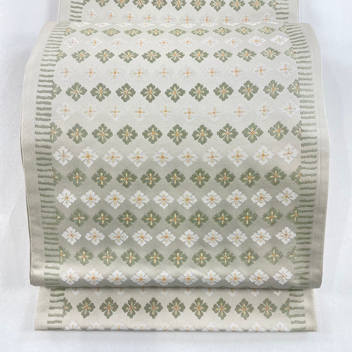 袋帯 名品 本袋帯 花 灰緑 六通 正絹