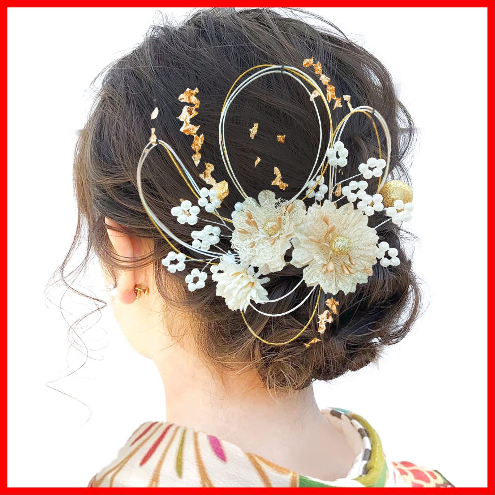 シルバー ヘアアクセサリー ゴールド 前撮り ロープ 振袖 卒業式 人気 結婚式 組紐 和装 銀箔 袴 金箔 着物 浴衣に 水引 ブライダル 成人式 花嫁 髪飾り ヘッドパーツ [JZOON] J0010