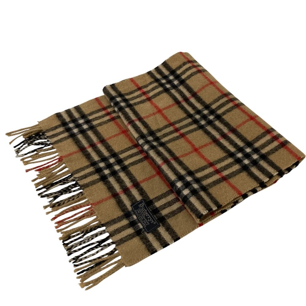 Burberrys バーバリーズ ヴィンテージ カシミヤ100％ ノバチェック柄 フリンジ マフラー ストール ベージュ メンズ レディース 古着