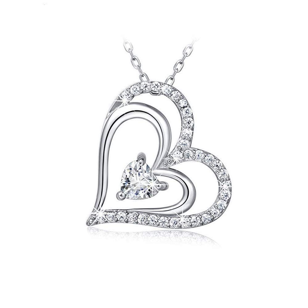 スワロフスキージルコニア プラチナ You シルバー925 Only プレゼント ペンダント 女性 ネックレス ジュエリー ラブハート レディース Z.Angie