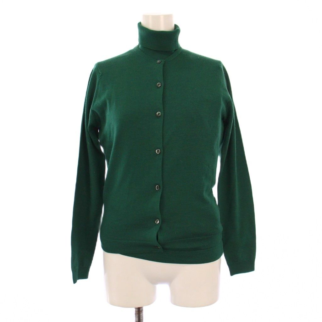 ジョンスメドレー JOHN SMEDLEY アンサンブルニット カーディガン タートルネック 長袖 無地 ウール XS 緑 グリーン |BB