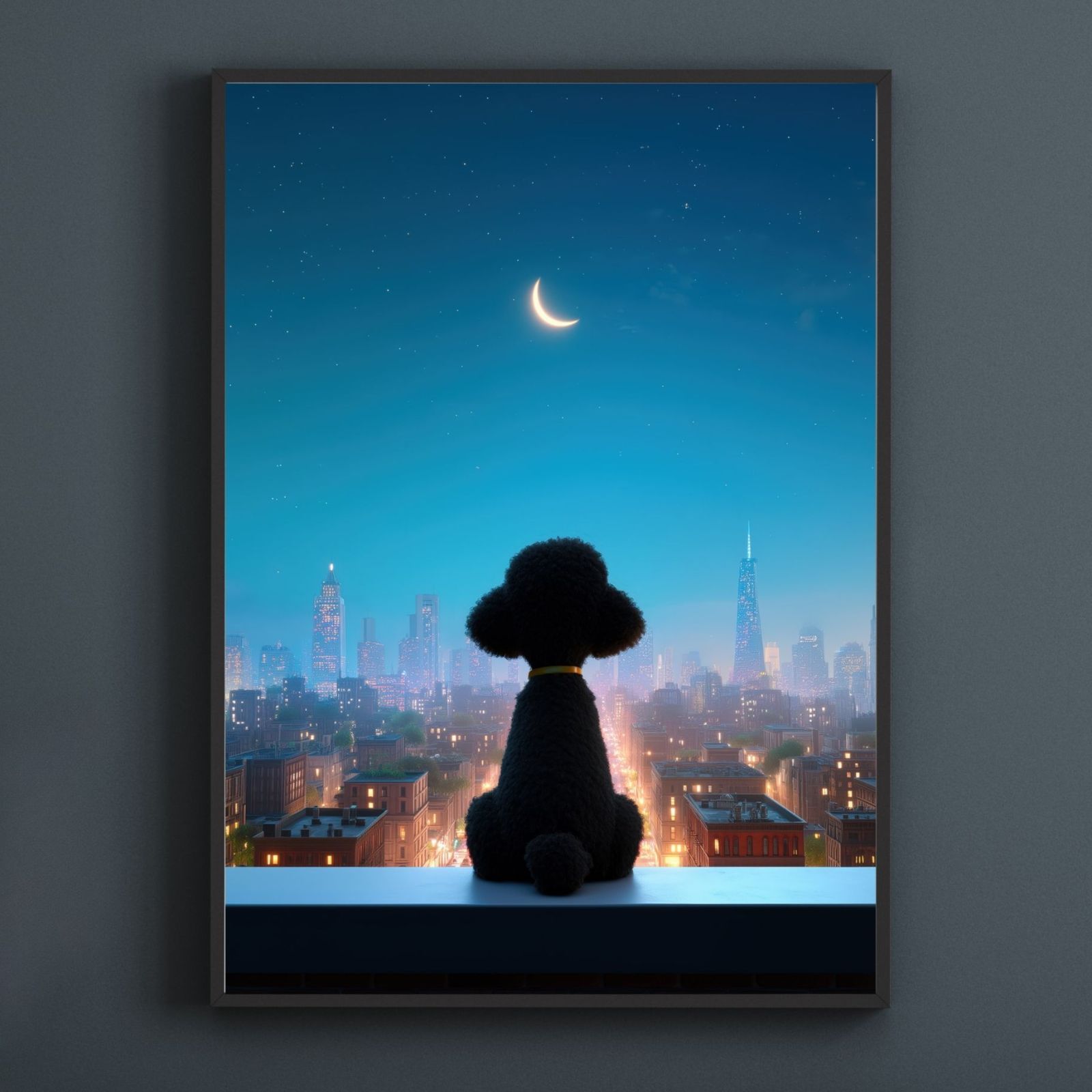 Luna and New York City - トイプードル犬】ジークレー版画＊名入れOK