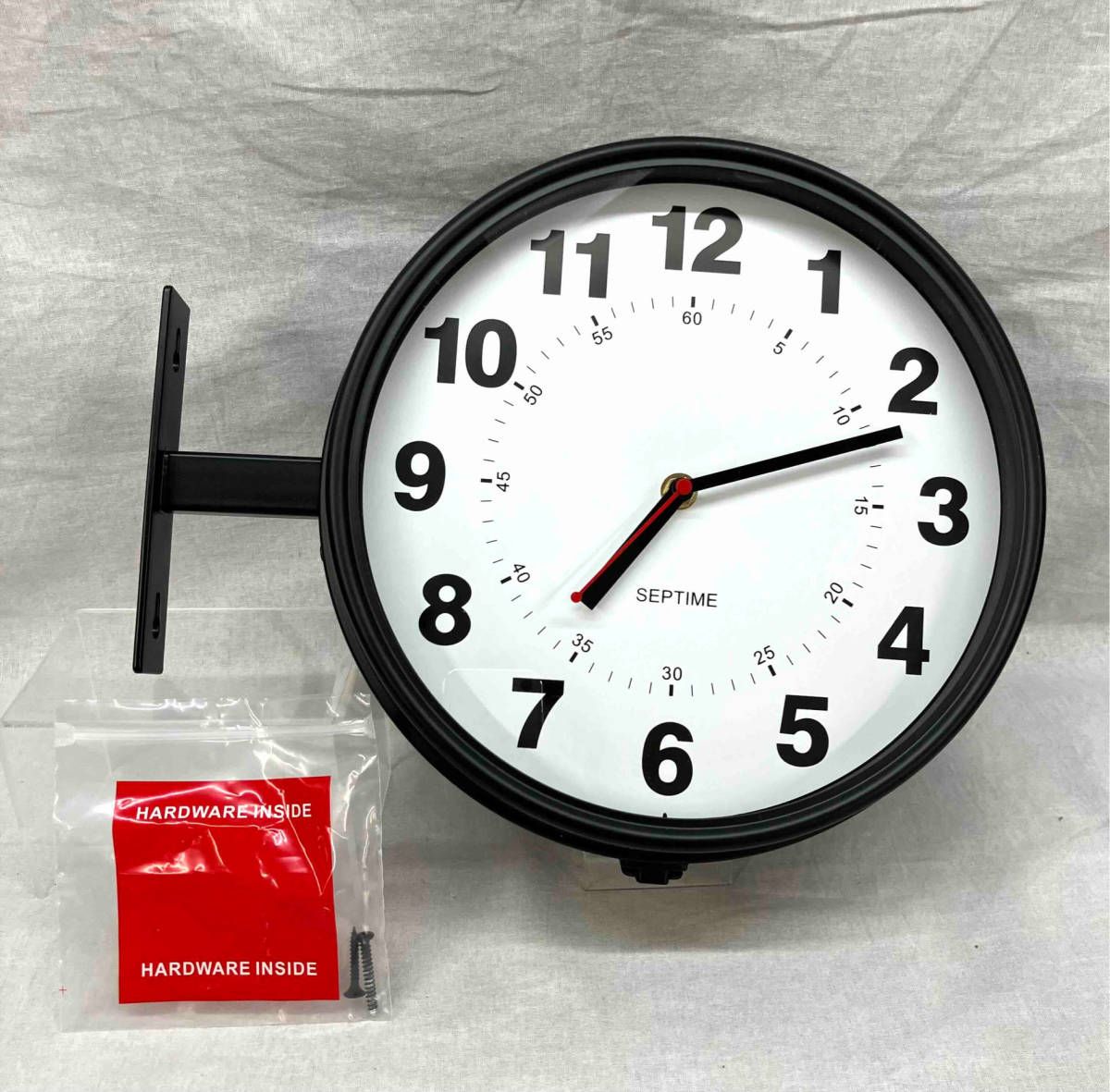 SEPTIME セプティム 両面掛時計 ダブルフェイス 両面金属時計 クロック モダン ブラック アンティーク調 リフォーム 家具 動作確認済