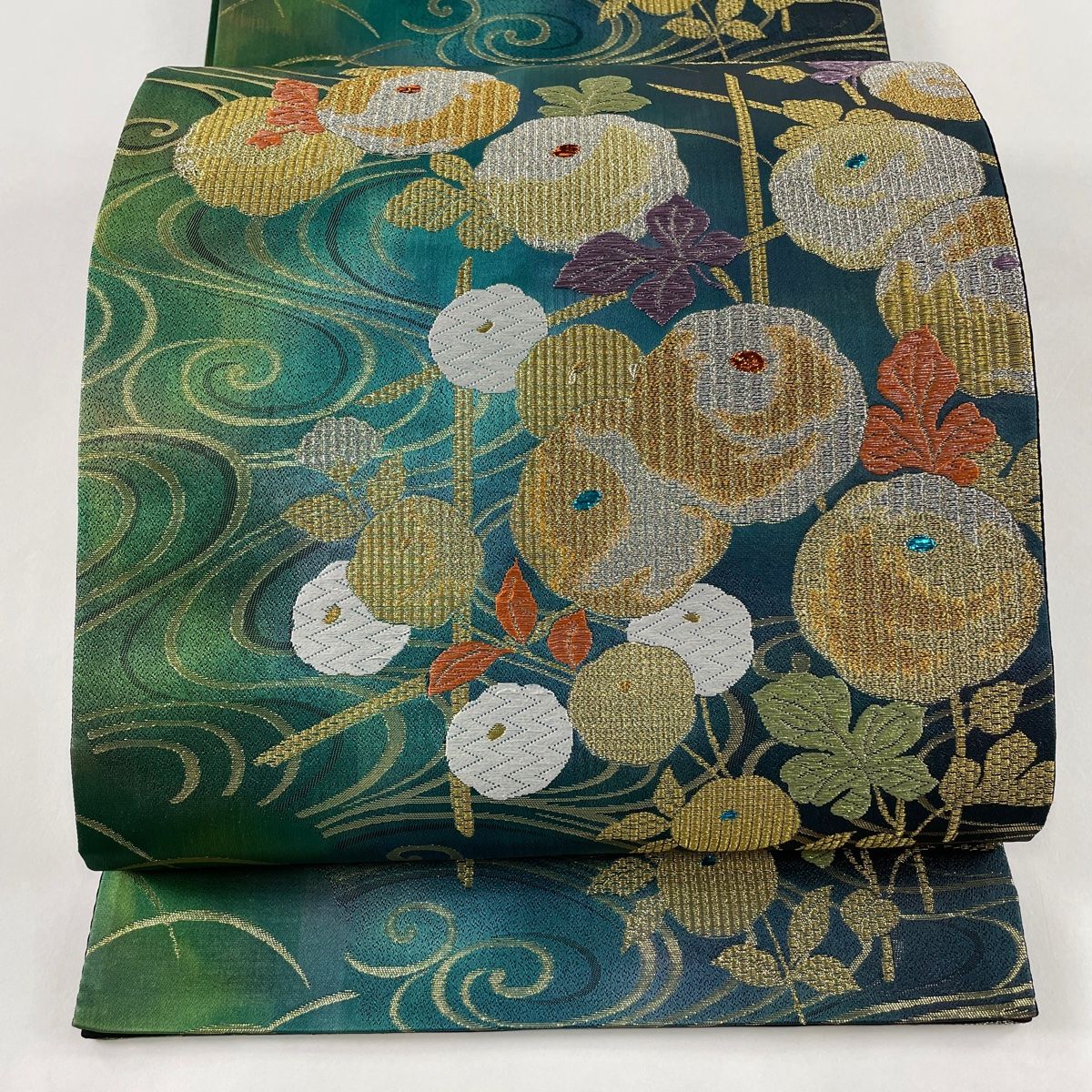 袋帯 秀品 草花 流水 金糸 箔 緑 六通 正絹 【中古】 - メルカリ