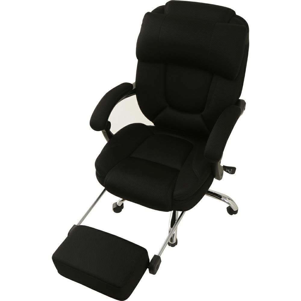【新着商品】メッシュ フットレスト 170度 肉厚クッション 無段階リクライニング 腰サポートバー ハイバック 無段階昇降 幅広タイプ オフィスチェア HLC-0852L-1 アイリスプラザ ブラック