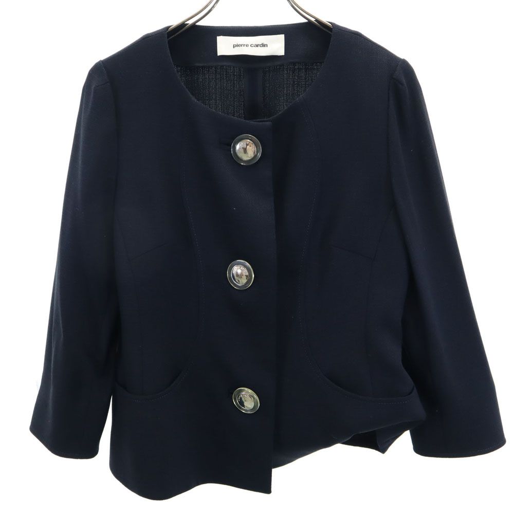 pierre cardin 麻 100% レディースジャケット　サイズ40 ピエールカルダン 日本製 ジャケット 40 ネイビー Pierre Cardin
