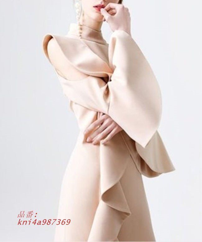 パーティードレス レディース ピンクベージュ パフスリーブ ワンピ ワンピース フォーマル 結婚式 パーティ 二次会 ドレス 成人式 花嫁 お呼ばれ 社交 kni4a987369