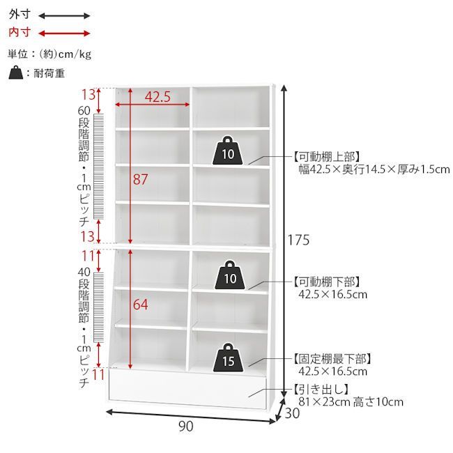 コミック約460冊収納可能 コミックラック幅90cm 引出付 ハイ コミック約460冊収納可能 コミックラック幅90cm 引出付 ハイ