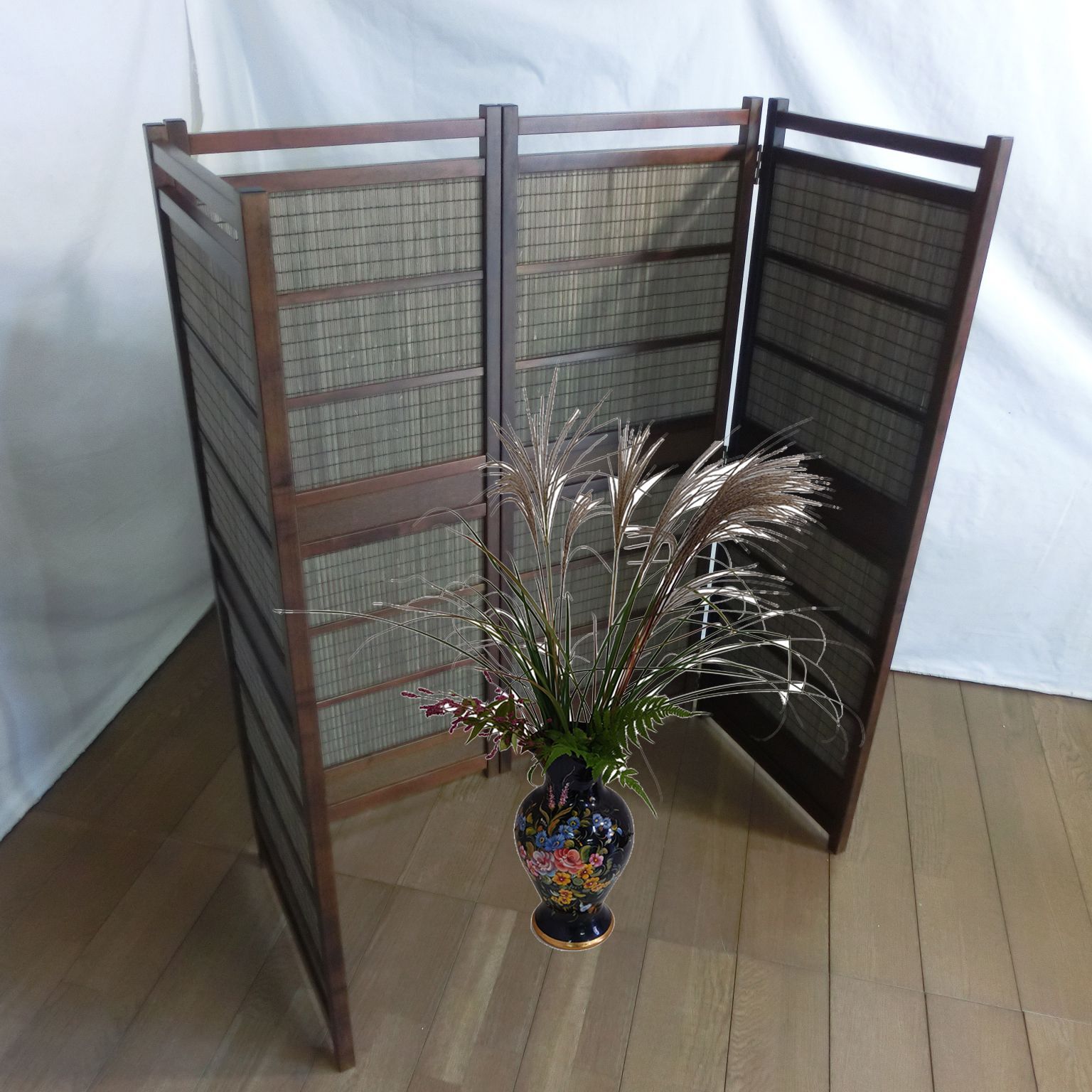簾屏風 訳あり 4連 ダークブラウン木簾 衝立 パーテーション 簾屏風 訳あり 4連 ダークブラウン木簾 衝立 パーテーション 簾屏風 訳