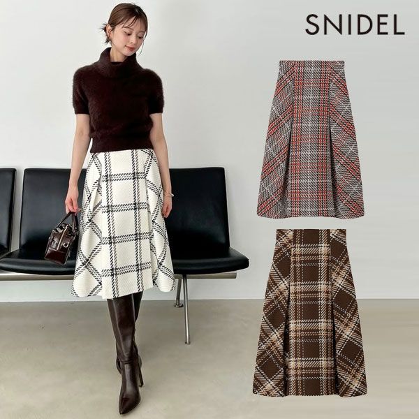 10%OFF スナイデル SNIDEL ボトムス 25秋冬 Sustainableロービングチェックミドルスカート ミドル丈 swfs254144 swfs254143