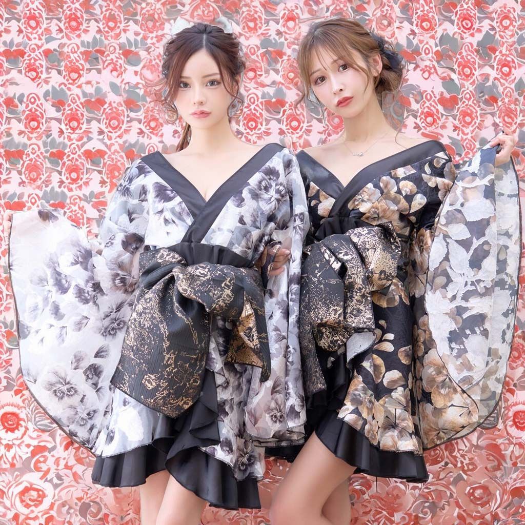 花魁コスプレ 着物コスプレ 着物衣装 ダンス衣装 イベント衣装 日本風 日本の伝統衣装 和服 浴衣風 フラワープリント 着物 ミニドレス