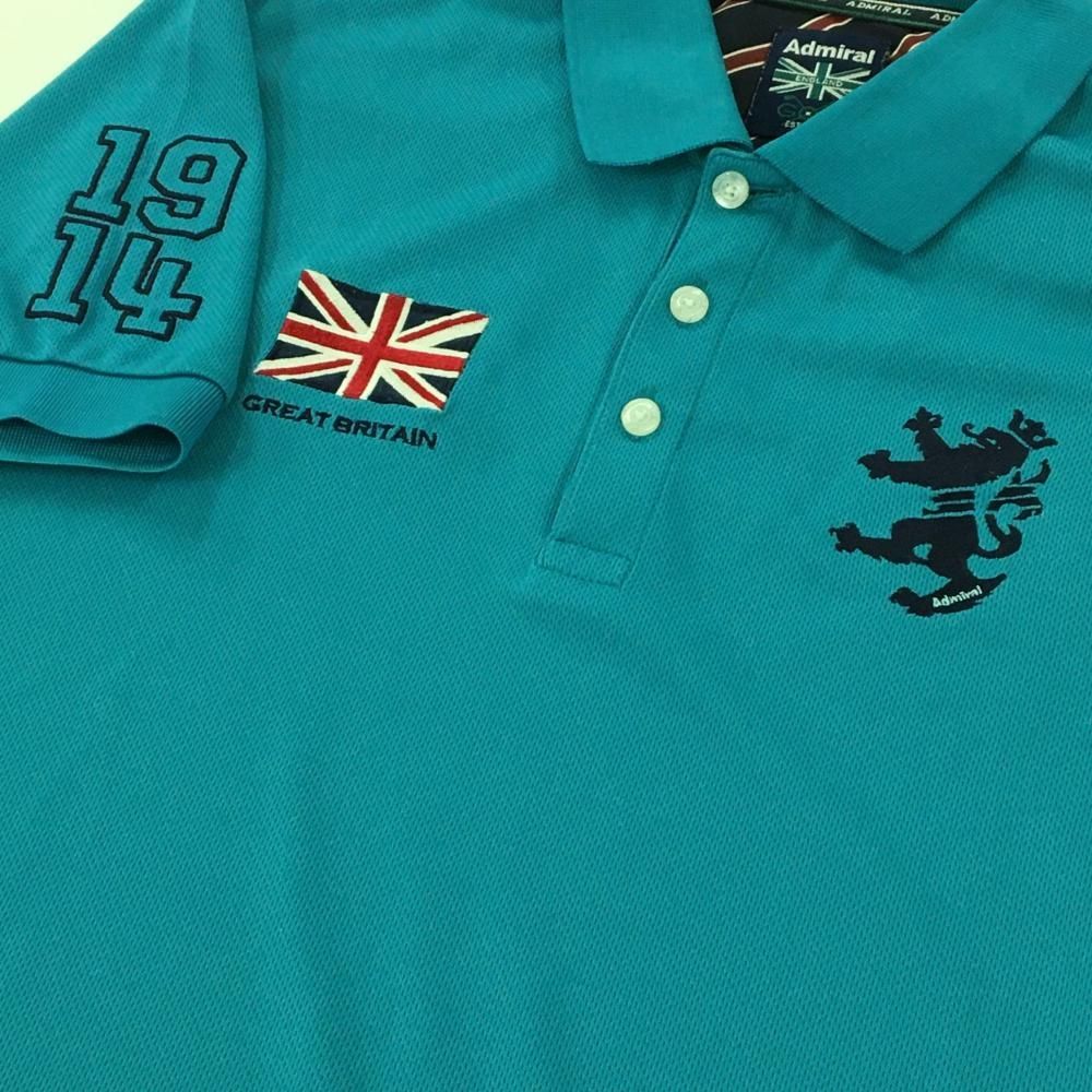 美品】アドミラル 半袖ポロシャツ ブルーグリーン ロゴネイビー メンズ