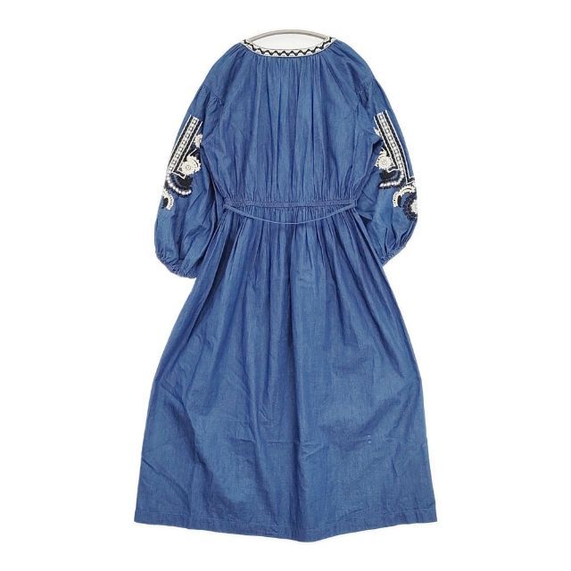 NE QUITTEZ PAS 刺繍 コットンボイル ドレス インド製 ウエスト紐付 ワンピース ネイビー レディース ヌキテパ 5-0921M∞