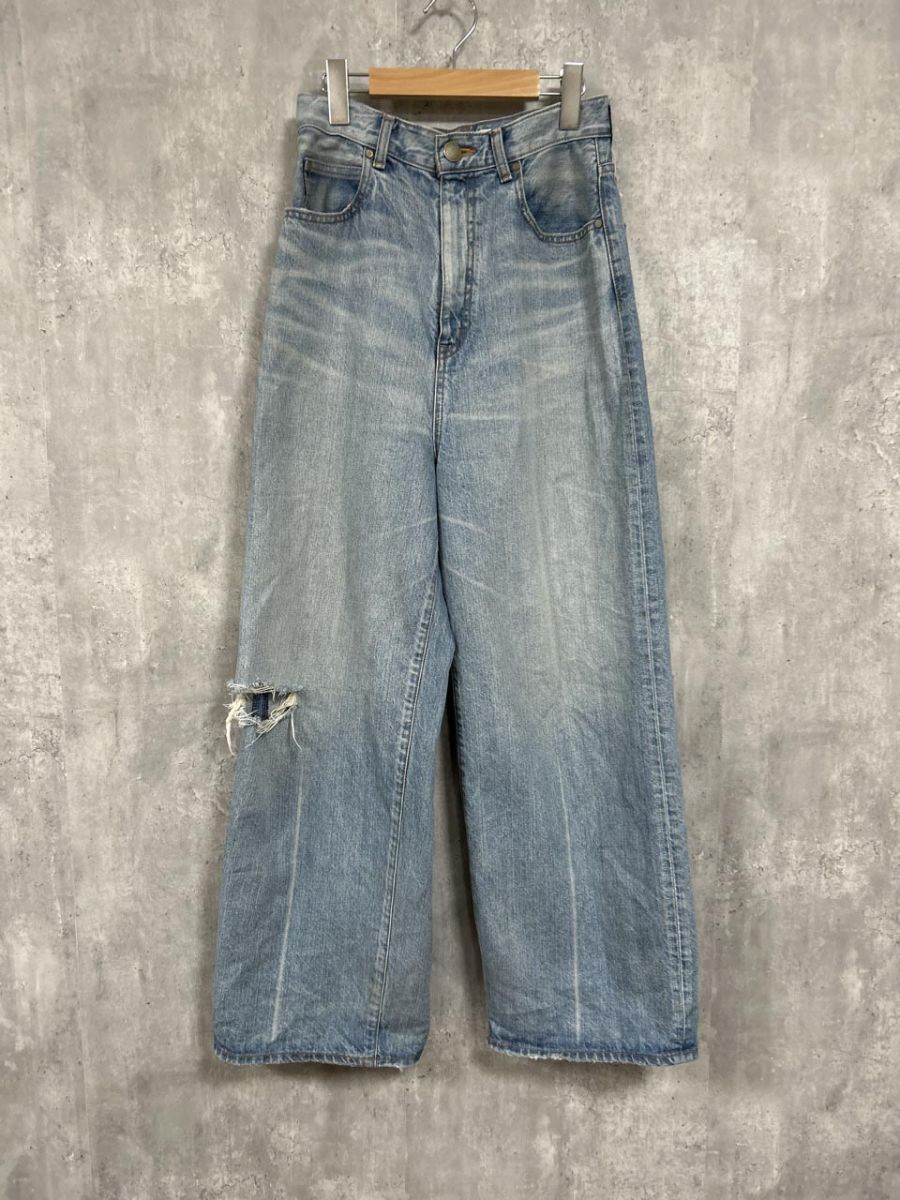 BLACK BY MOUSSY ブラックバイマウジー loose straight crash denim ワイド デニムパンツ size24|水色 ◎レディース
