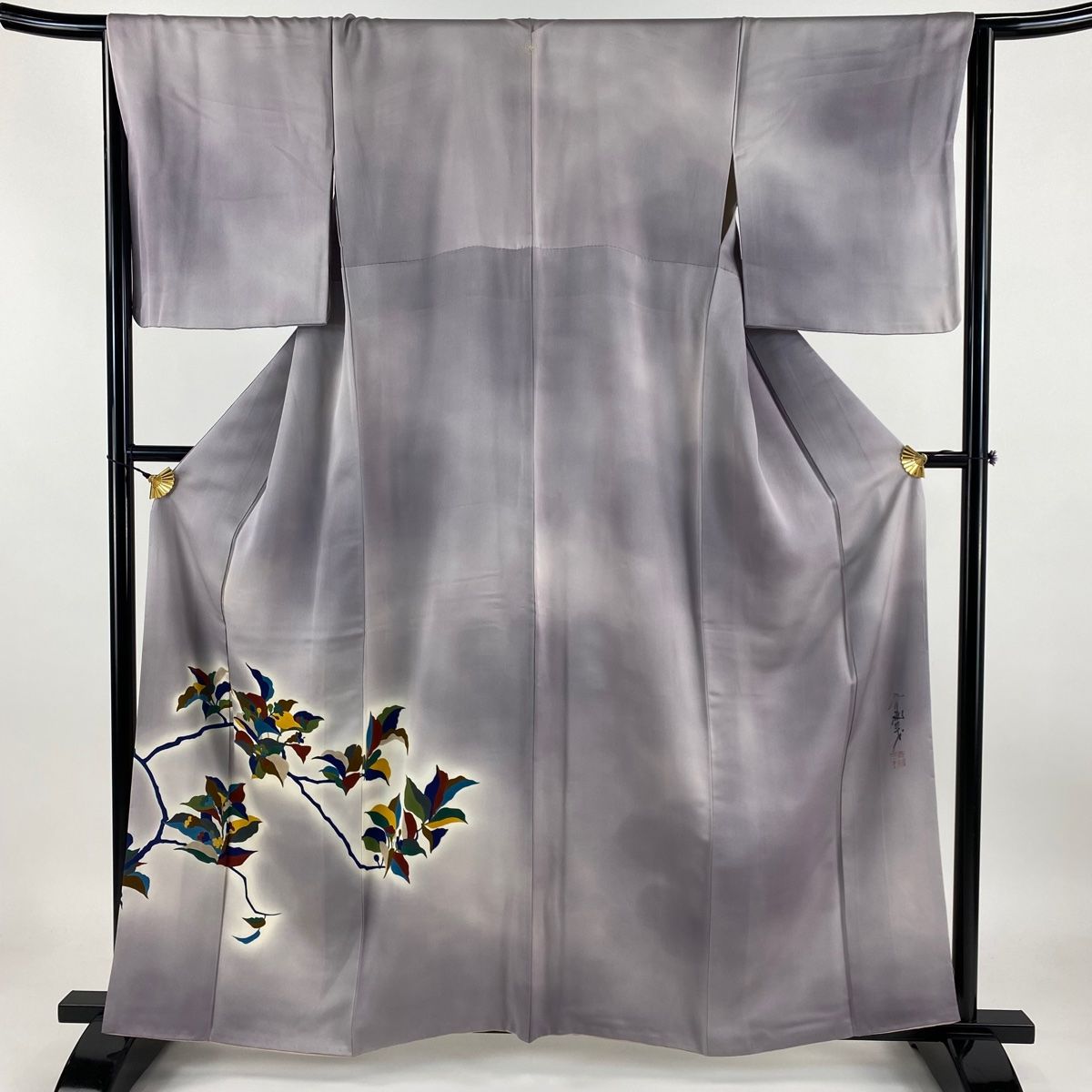 訪問着 身丈160cm 裄丈64cm M 袷 霞 幾何学 金彩 絞り 灰紫