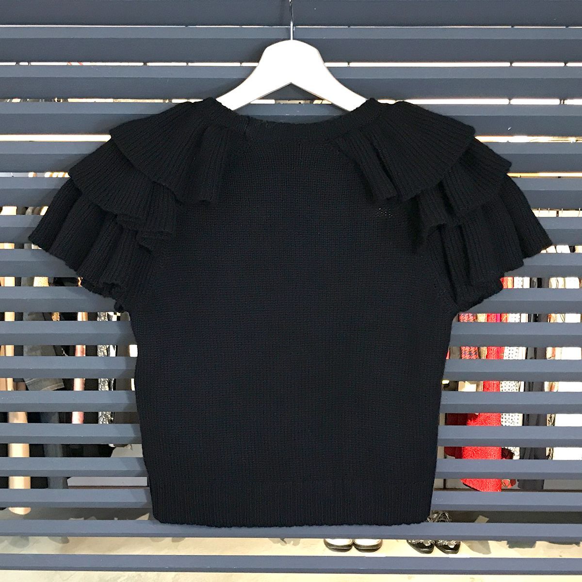 超美品】ディオール クロップド丈 フリル 半袖ニット セーター