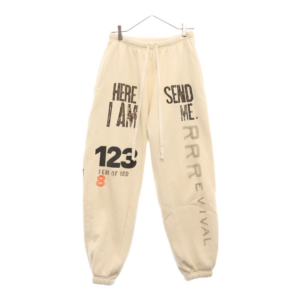 RRR123 RIVINGTON roi Rebis リヴィントンロイレビス ×FEAR OF GOD HERE IAM SENDO ME Sweatpants ×フィアオブゴッド ロゴパッチスウェットパンツ ベージュ