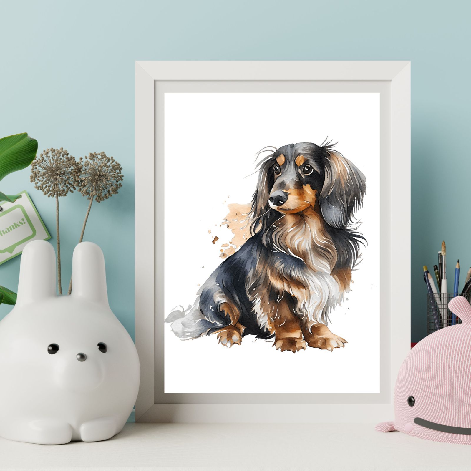 ダックスフンド♡オーダーパネル PET111】ダックスフンド 犬アート インテリアポスター 水彩 いぬの絵