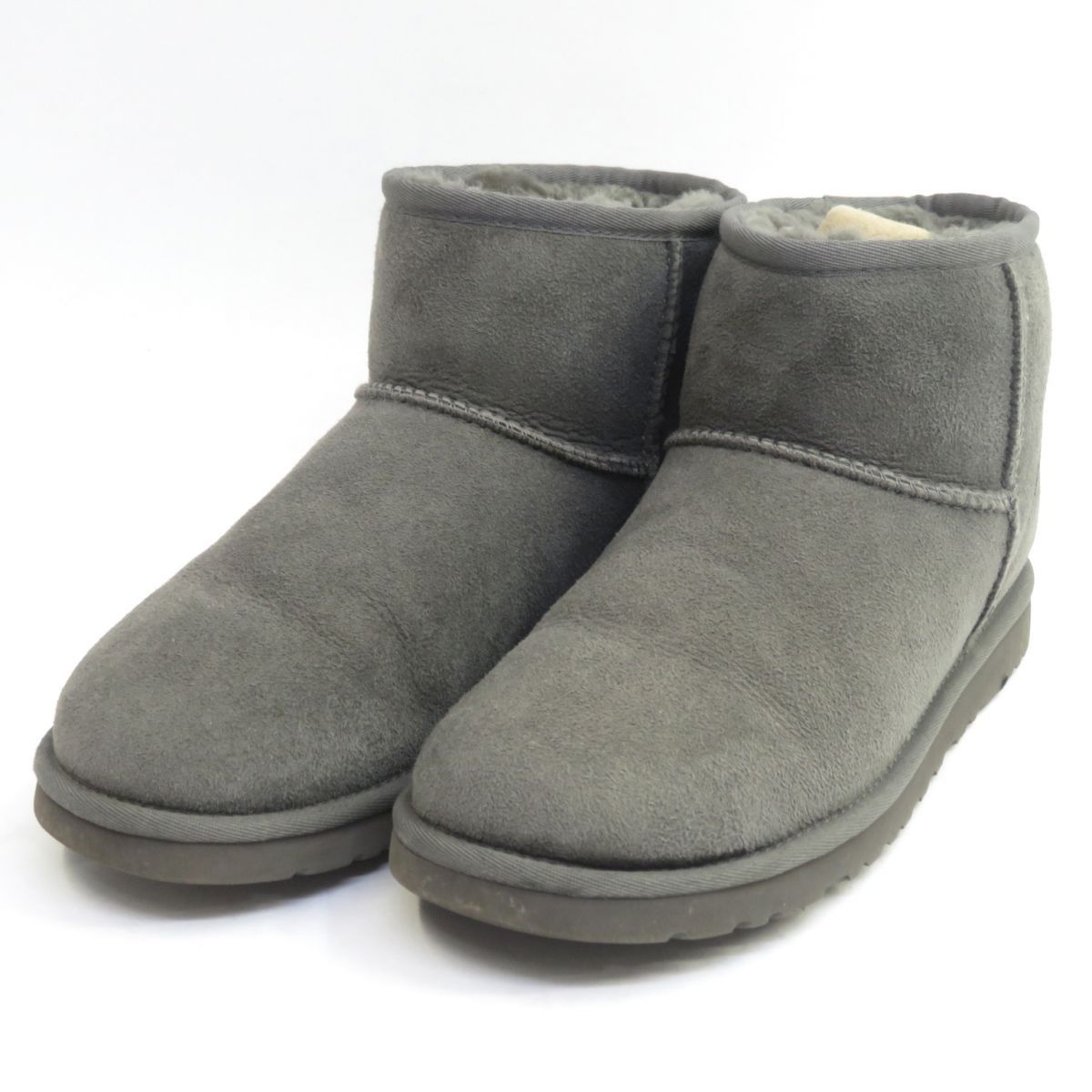 UGG アグ クラシックミニ ムートン ショートブーツ N5854 US8 25cm グレー 箱無 レディース ※中古