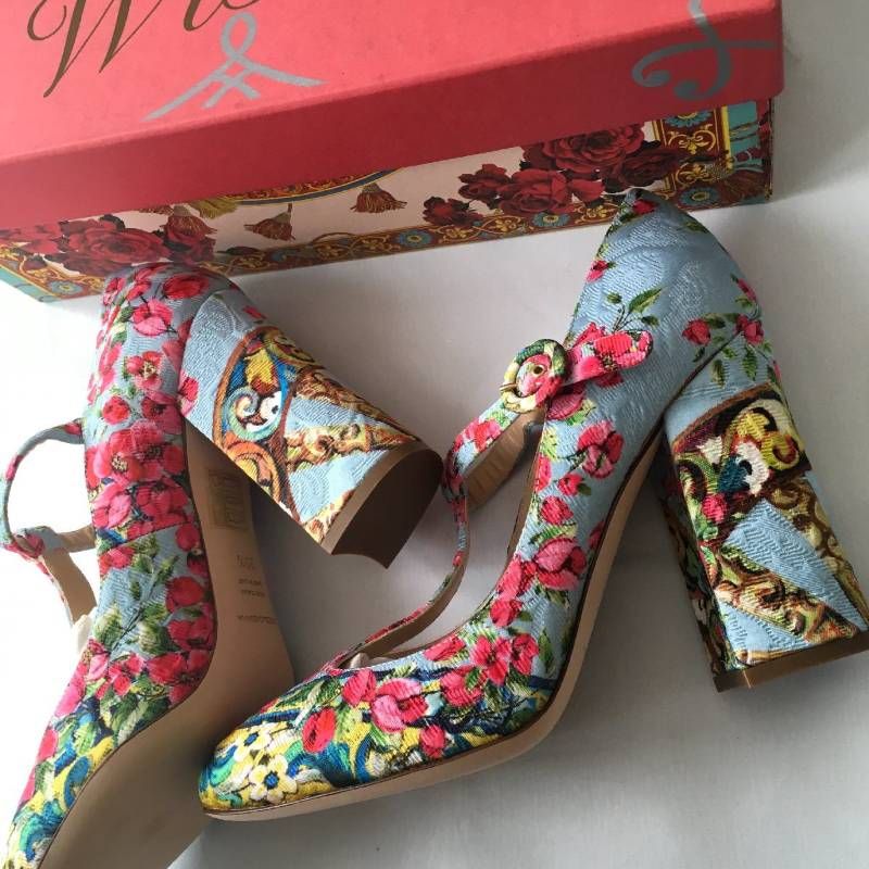 ドルチェ&ガッバーナ D＆G デニム刺繍 ハイヒール パンプス 新品 DOLCE & GABBANA ドルチェ＆ガッバーナ フラワー パンプス39 1/2