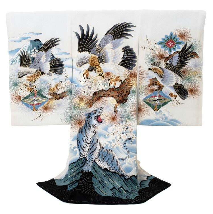 男の子のお宮参り産着 祝い着 「紺青 鷹に宝船」 熨斗目 のしめ 一つ身