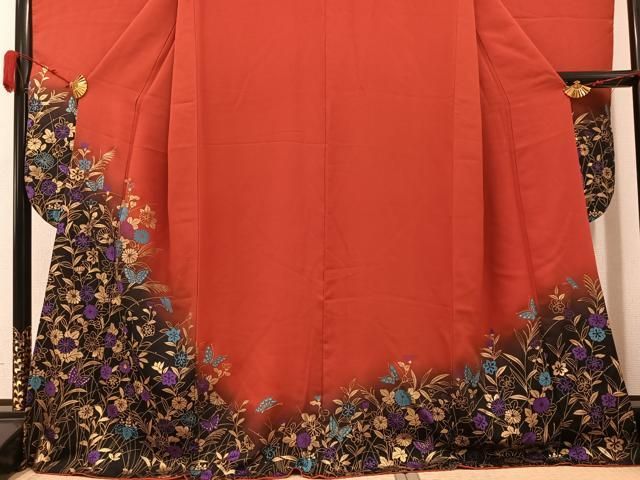 平和屋着物□豪華振袖 花蝶文 暈し染め 金彩 正絹 逸品