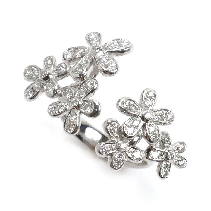 K18WG ホワイトゴールド フラワー ダイヤ リング・指輪 ダイヤモンド  