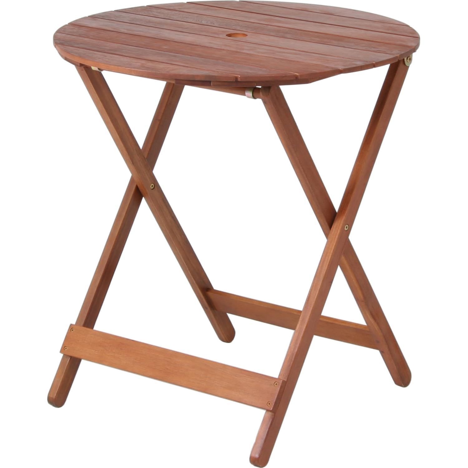 ガーデン テーブル ラウンド 幅68.5×奥行68.5×高さ72cm ブラウン 天然木 折りたたみ パラソルホールつき