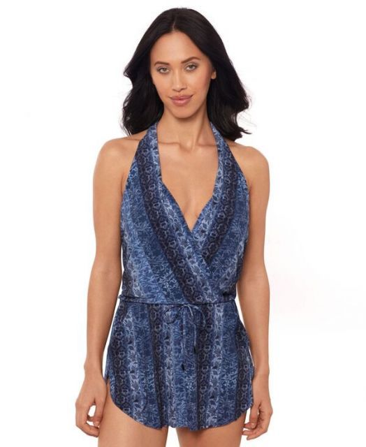 送料無料 マジックスーツ レディース ワンピース トップス Women s Ellie Via Roma Halter V-Neck Swim Dress Via Roma