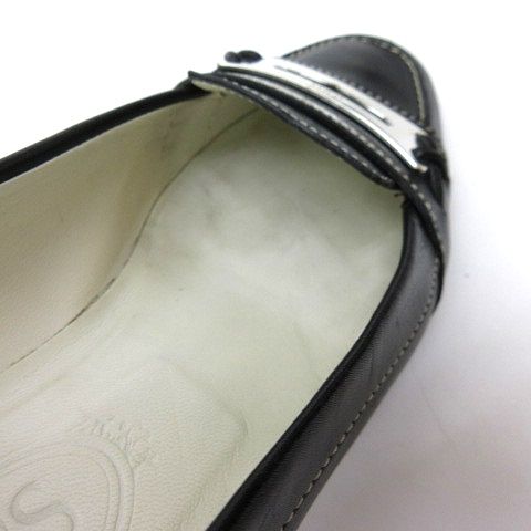 トッズ TOD'S ローファー パンプス ローヒール ロゴ プレート 金具 黒 ...