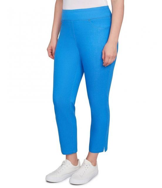 【送料無料】 ルビーアールディー レディース カジュアルパンツ ボトムス Stretch Colored Denim Straight Leg Side Vented Hem Faux Front Pocket Ankle Pants Azure