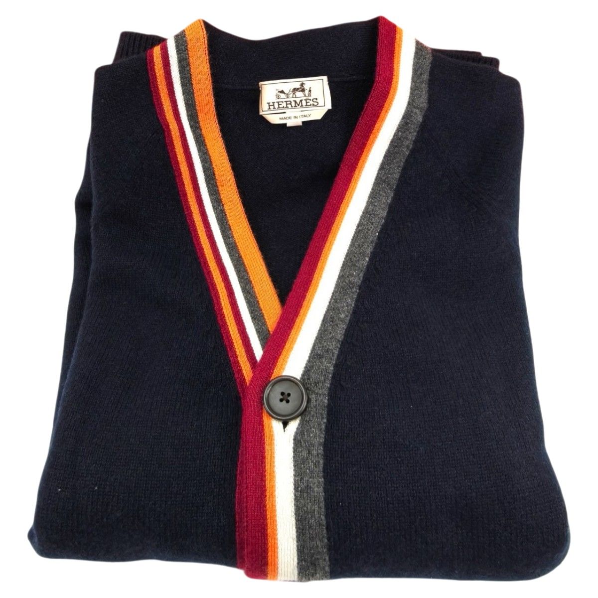 HERMES エルメス カシミヤ100％ カーディガン メンズ ネイビー アシンメトリーストライプ 管理番号 10207
