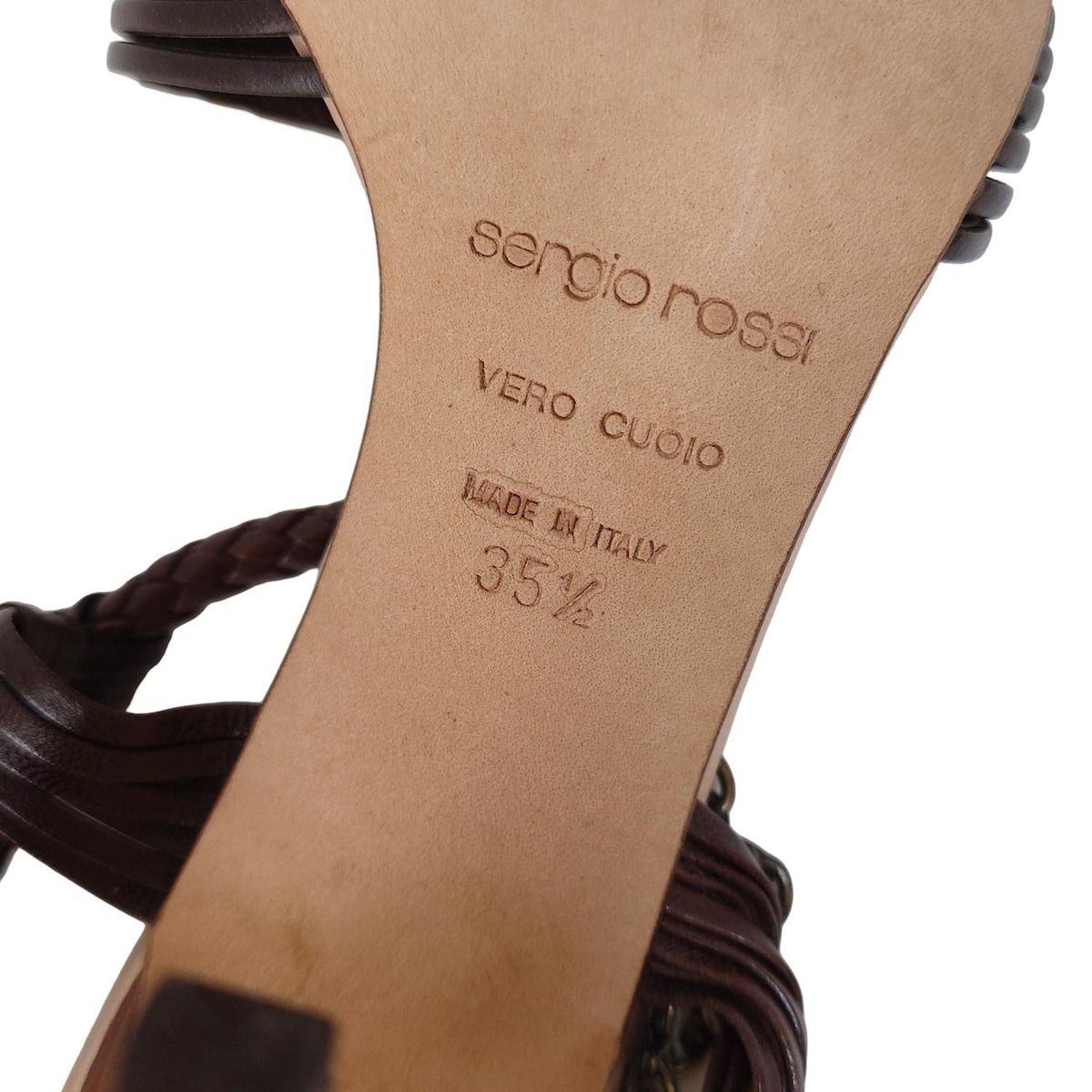大人気即 sergio rossi セルジオロッシ サンダル 35 1 2 レディース - ダークブラウン×ブロンズ×ホワイトシェル レザー