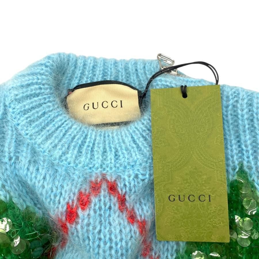 GUCCI スパンコール装飾 ミニワンピース GUCCI(グッチ) アーガイルパターンスパンコールニットワンピース