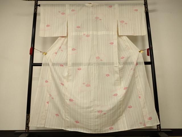 平和屋着物＊夏物 小紋 絽 枝花文 洗える着物 AABA9410jd