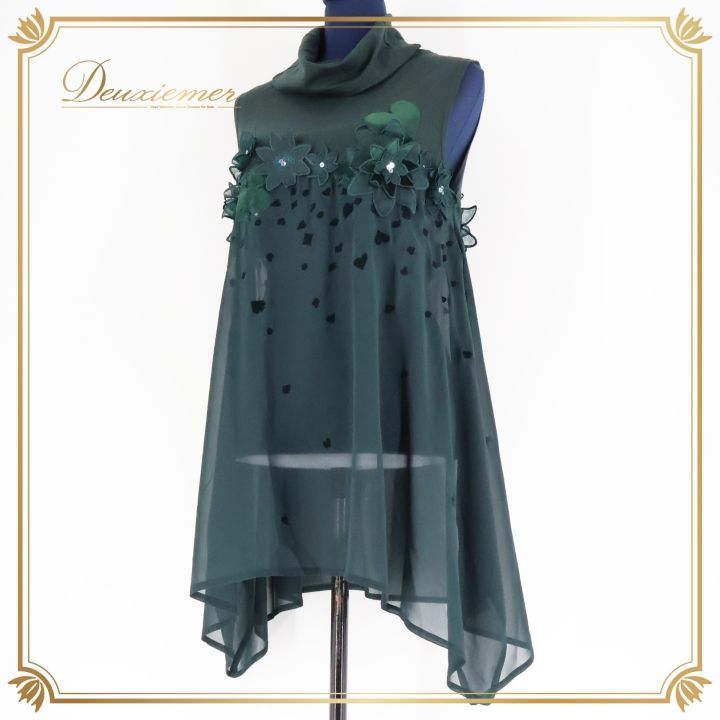 レディース トクコプルミエヴォル TOKUKO 1er VOL チュニック トップス 緑 レース 透け感 軽い ノースリーブ グリーン系 おしゃれ フォーマル カジュアル デザイン レディースファッション フェミニン シンプル